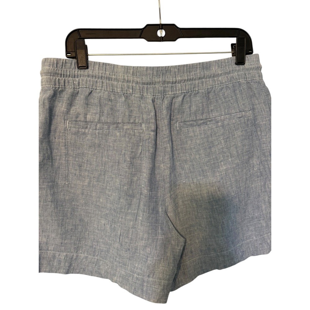 Athleta Linen Blend Shorts Womens 10 Blue Drawstring Zip Pocket Summer Casual - Picture 7 of 10